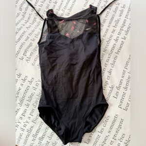 Black Ainsliewear ballet leotard with rosebud mesh